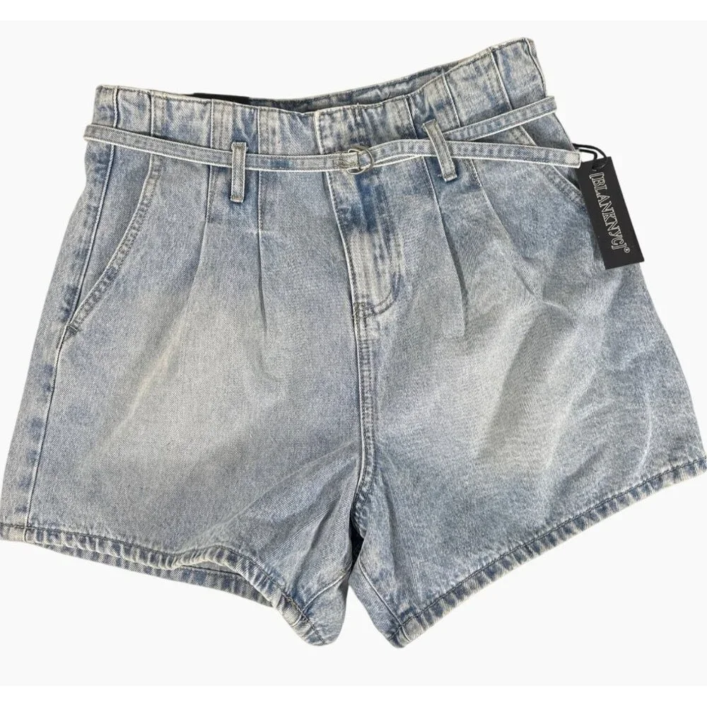 NWT Blank NYC High Rise‎ Blue Denim Short With Belt Women's Size 28 100% Cotton